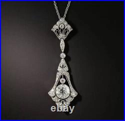 Art Deco Style Old European Cut Lab Created Diamond Wedding 925 Silver Pendant