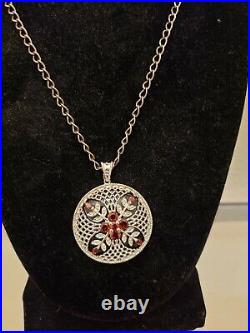 Art Deco Style Sterling Onyx and Garnet Enhancer with 18 inch sterling necklace