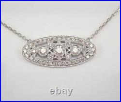 Art Deco Three Stone Necklace 2.3 Ct Lab Created Diamond 14K White Gold Plated