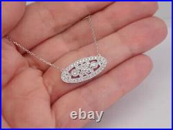 Art Deco Three Stone Necklace 2.3 Ct Lab Created Diamond 14K White Gold Plated