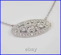 Art Deco Three Stone Necklace 2.3 Ct Lab Created Diamond 14K White Gold Plated