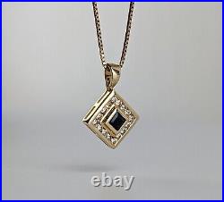 Art Deco Triangular 9ct Gold Natural Sapphire Diamond Necklace Pendent CERTIFIED