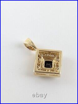 Art Deco Triangular 9ct Gold Natural Sapphire Diamond Necklace Pendent CERTIFIED