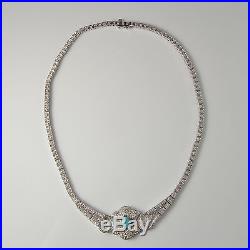 Art Deco Turquoise Cabochon Diamond Necklace 5.66 ctw 18K Gold 1930s Gatsby