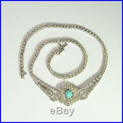 Art Deco Turquoise Cabochon Diamond Necklace 5.66 ctw 18K Gold 1930s Gatsby