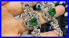 Art Deco VIVID Green Emerald 18k White Gold Earrings Diamonds Cartier Tiffany Vintage Estate Rare