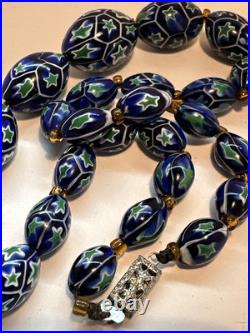 Art Deco Venetian Blue Green Matched Moretti Millefiori Glass Beads Necklace