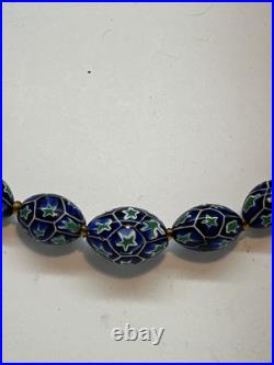 Art Deco Venetian Blue Green Matched Moretti Millefiori Glass Beads Necklace