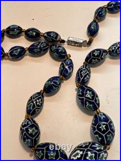 Art Deco Venetian Blue Green Matched Moretti Millefiori Glass Beads Necklace