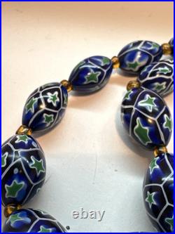 Art Deco Venetian Blue Green Matched Moretti Millefiori Glass Beads Necklace