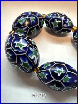 Art Deco Venetian Blue Green Matched Moretti Millefiori Glass Beads Necklace