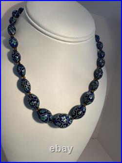 Art Deco Venetian Blue Green Matched Moretti Millefiori Glass Beads Necklace