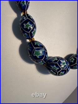 Art Deco Venetian Blue Green Matched Moretti Millefiori Glass Beads Necklace