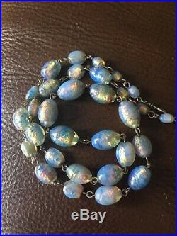 Art Deco Venetian Opalescent Foiled Beads Vintage Necklace / VGC / Rethreaded