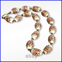 Art Deco Venetian Wedding Cake Beads Necklace White Pink Gold Murano 18 Vintage
