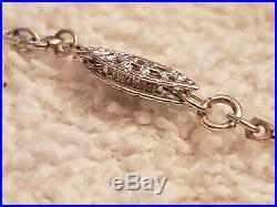 Art Deco Victorian 14k White Gold Filled Filigree Real Pearl Lavaliere Necklace