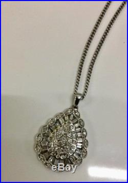 Art Deco Victorian Teardrop 9ct White Gold 1ct Diamond Necklace Pendant Chain