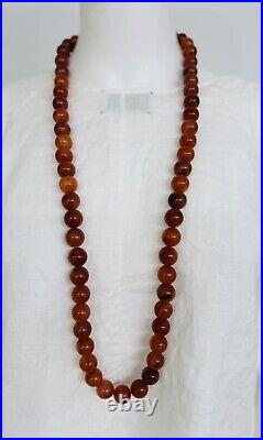 Art Deco Vintage Celluloid Bead Long Roaring 20's Necklace In Burnt Orange 36