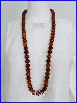 Art Deco Vintage Celluloid Bead Long Roaring 20's Necklace In Burnt Orange 36