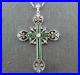 Art Deco Vintage Cross Pendant Necklace 925 Sterling Silver Lab Created Emerald