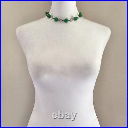 Art Deco Vintage Czech Glass Melon Bead And Bezel Set Crystal Choker Necklace