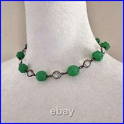 Art Deco Vintage Czech Glass Melon Bead And Bezel Set Crystal Choker Necklace