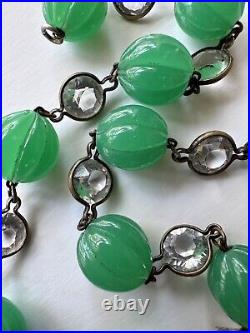 Art Deco Vintage Czech Glass Melon Bead And Bezel Set Crystal Choker Necklace