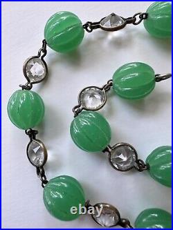 Art Deco Vintage Czech Glass Melon Bead And Bezel Set Crystal Choker Necklace