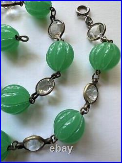 Art Deco Vintage Czech Glass Melon Bead And Bezel Set Crystal Choker Necklace