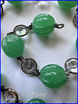 Art Deco Vintage Czech Glass Melon Bead And Bezel Set Crystal Choker Necklace