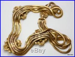 Art Deco Vintage Egyptian Revival Enamel Brass Triple Snake Chain Necklace