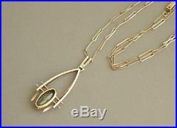 Art Deco Vintage Gilded 835 Solid Silver Green Tourmaline NECKLACE Signed