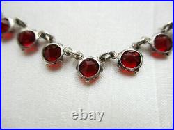 Art Deco Vintage Sterling Silver Open Back Ruby Paste Demi Riviere Necklace Gift