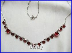 Art Deco Vintage Sterling Silver Open Back Ruby Paste Demi Riviere Necklace Gift