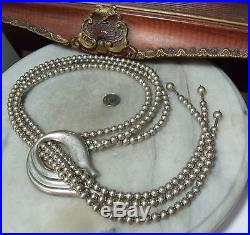 Art Deco Vintage Sterling Silver Super Heavy Unique Triple Bead Mexican Necklace