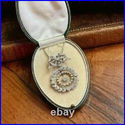 Art Deco Vintage Style Round Lab Created Diamond 14K White Gold Finish Pendants