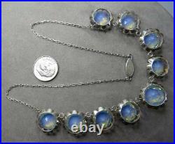 Art Deco Vtg Sterling Silver Japan Opaline Opalite Opalescent Crystal Necklace