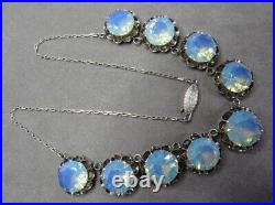 Art Deco Vtg Sterling Silver Japan Opaline Opalite Opalescent Crystal Necklace