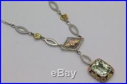 Art Deco White Yellow & Rose Gold 4.5 Ct Zircon 16 Long Necklace & Pendant WED