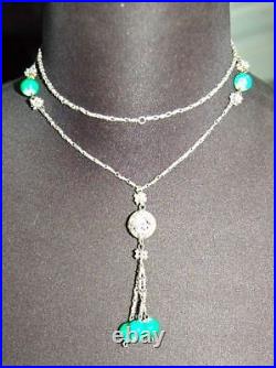 Art Deco Yemenite Filigree Ornate sterling silver green mottled glass Necklace
