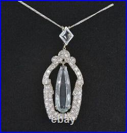 Art Deco aquamarine drop and diamond platinum necklace roaring 20's