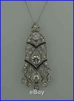 Art Deco c. 1930s 3.35 cts DIAMOND SAPPHIRE PLATINUM PENDANT NECKLACE Very Fine