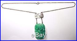 Art Deco green peking glass Neiger Brothers dragon pagoda necklace butterfly