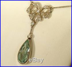 Art Deco style 9ct White Gold Pear Cut Aquamarine & Diamond pendant Necklace