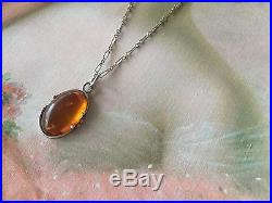 Art Deco vintage Antique old Baltic Amber pendant Sterling Silver chain Necklace