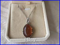 Art Deco vintage Antique old Baltic Amber pendant Sterling Silver chain Necklace