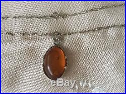 Art Deco vintage Antique old Baltic Amber pendant Sterling Silver chain Necklace