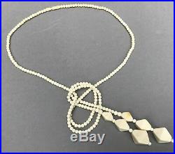 Art Deco vintage Damen Schmuck Halskette Bein weiß 92cm lang Necklace Collier20