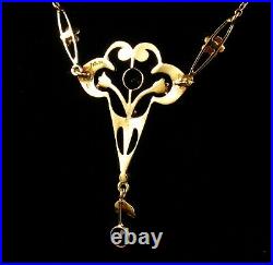 Art Nouveau Deco Vintage Genuine Pearl Amethyst 14k Gold Drop Lavalier Necklace
