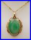 Art deco Natural Green Jade Necklace 14k Yellow Gold Fn Jade Pendant Free Chain